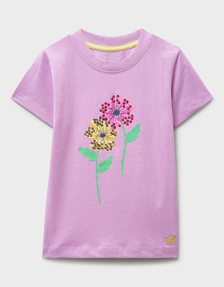 Short Sleeve Flower Graphic T-Shirt in Purple