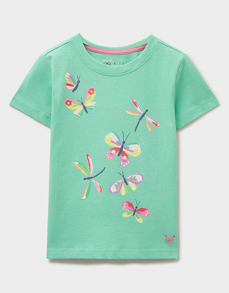 Short Sleeve Butterfly Graphic T-Shirt in Green