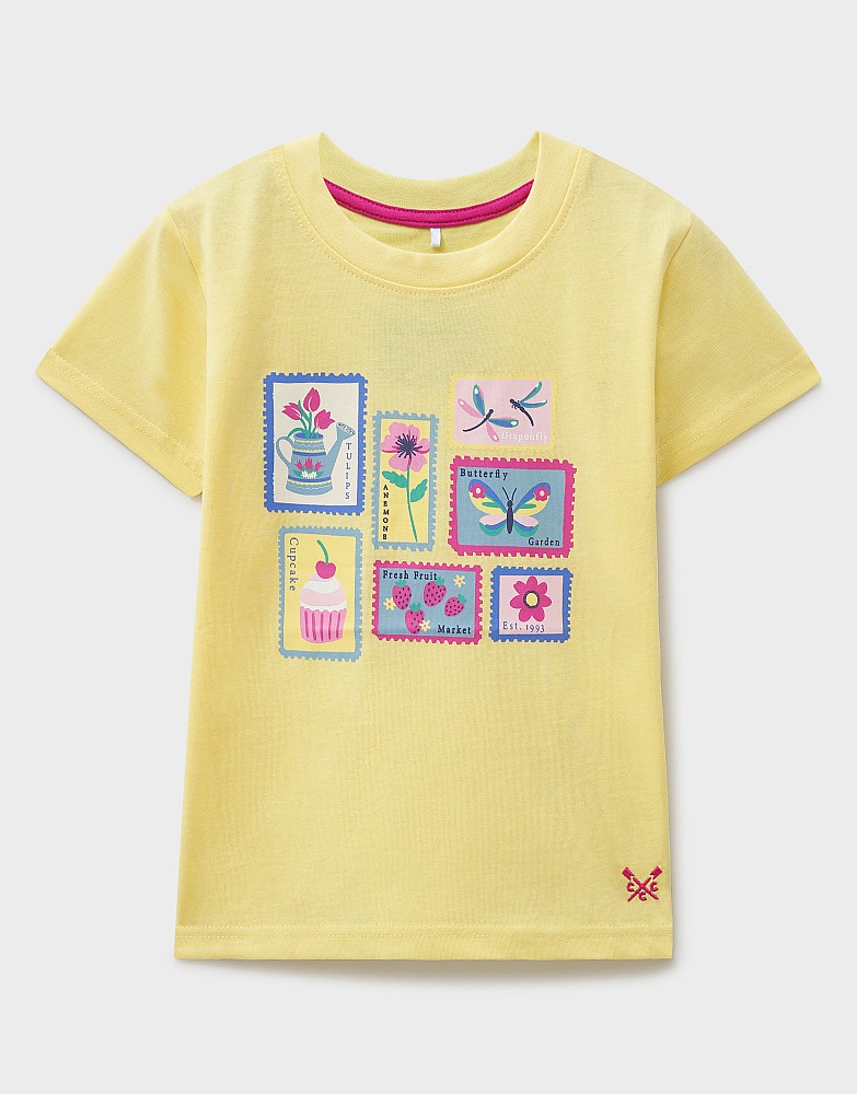 Short Sleeve Stamp Graphic T-Shirt in Yellow