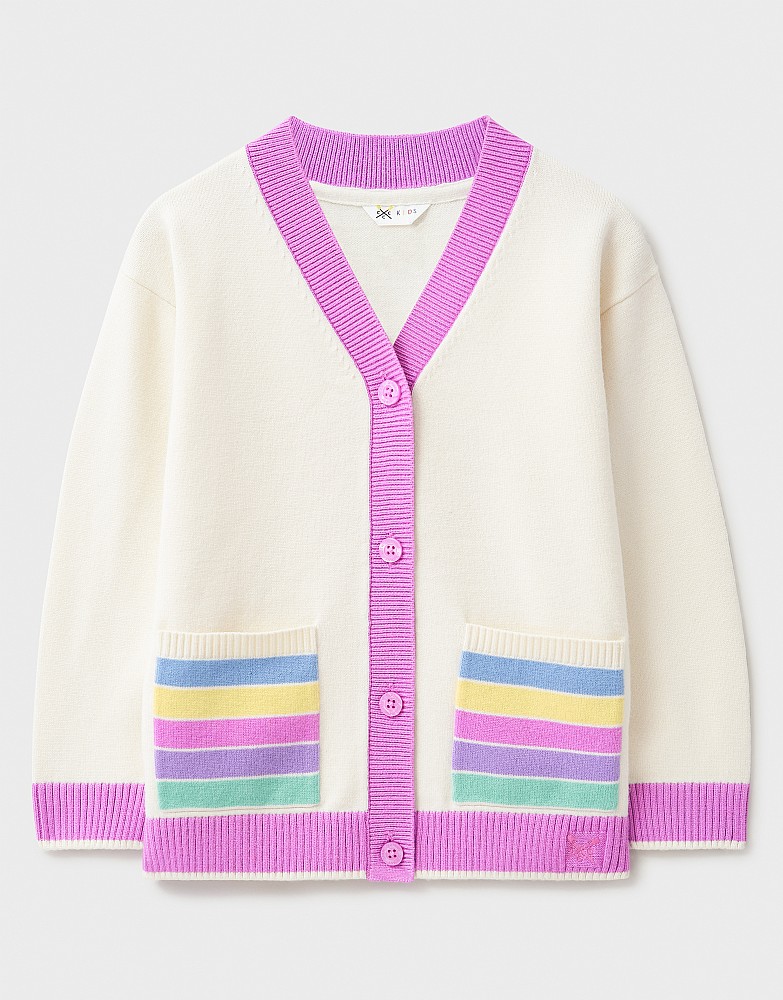 Girl's Rainbow Pocket Cardigan in Ivory from Crew Clothing