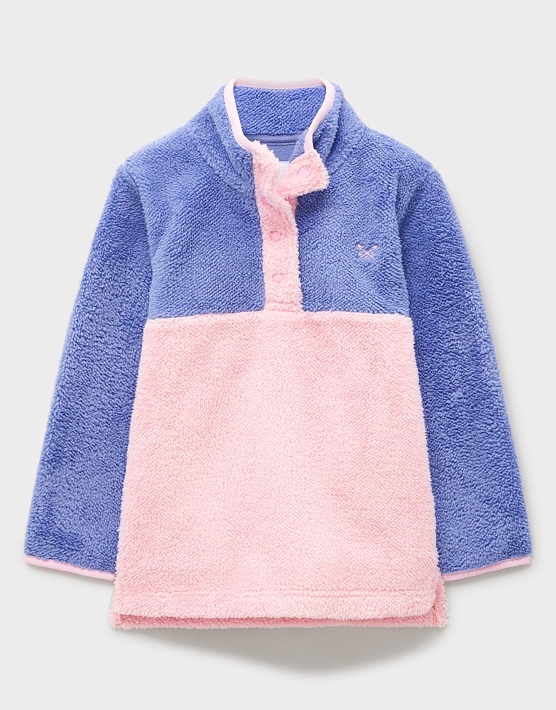 Borg Half-Popper Fleece in Navy & Pink