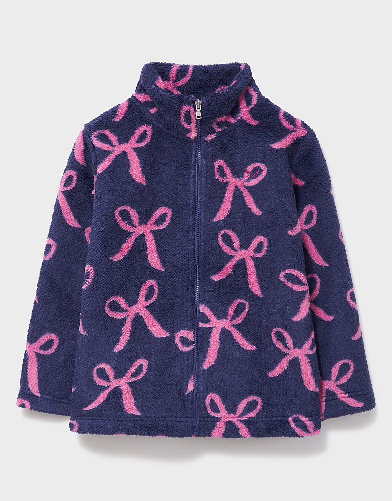 Borg Zip-Through Fleece in Blue & Pink Bow Print