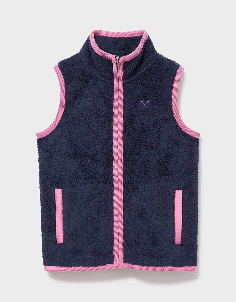 Sherpa Fleece Curved Hem Gilet in Navy