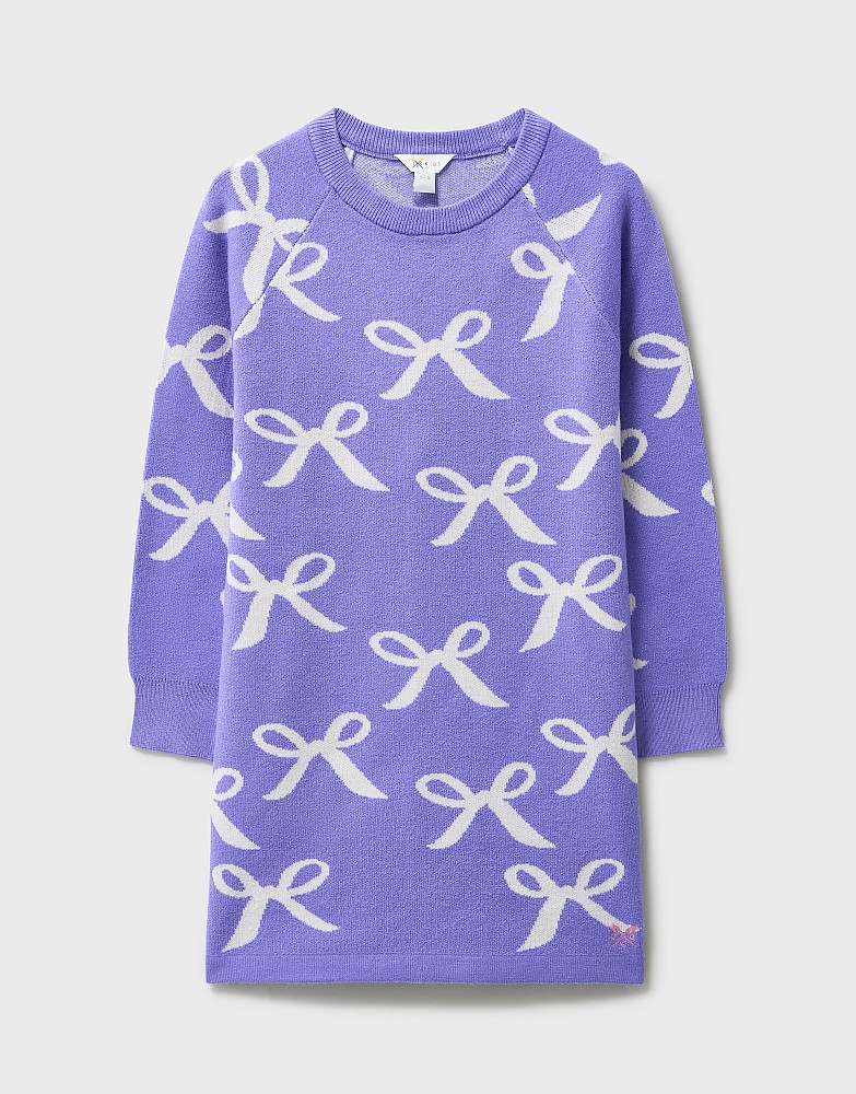 Patterned Knitted Dress in Blue and White
