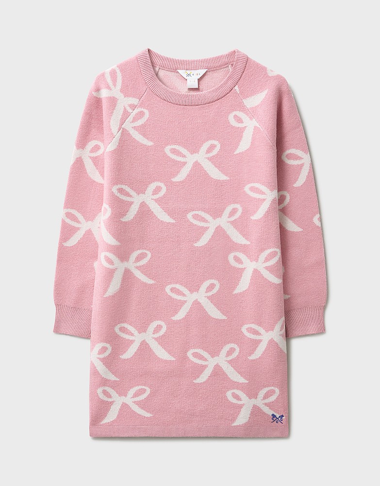 Patterned Knitted Dress in Pink and White