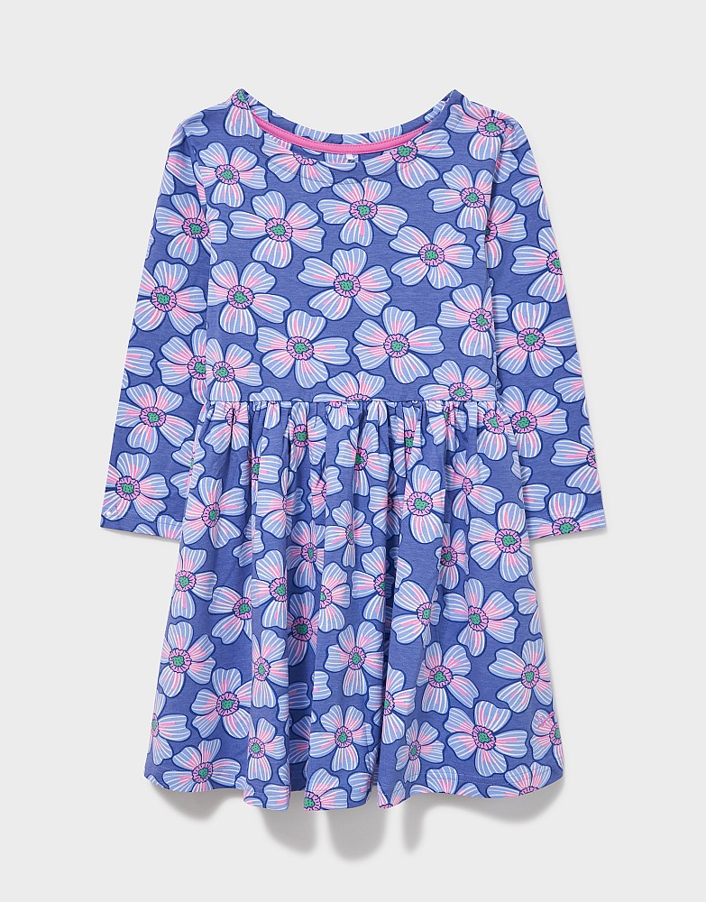 Classic Striped Long Sleeve Jersey Dress in Blue Floral