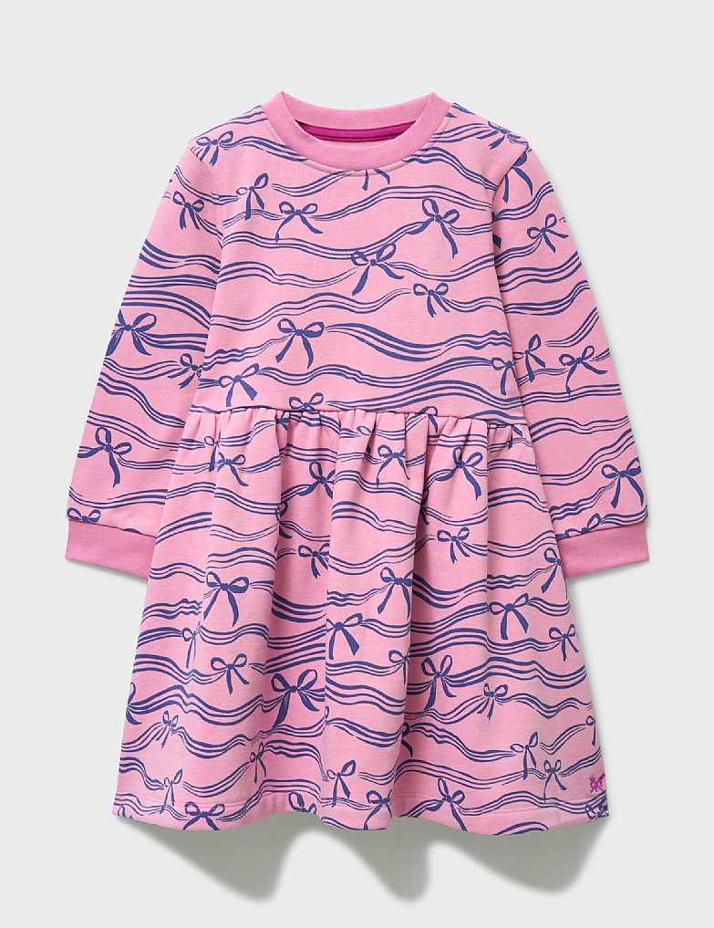 Bow Printed Sweatshirt Dress in Pink