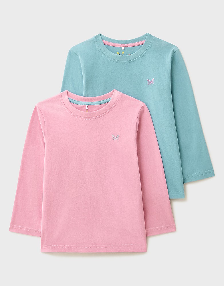 Two-Pack Long Sleeve Classic T-Shirts in Pink and Green