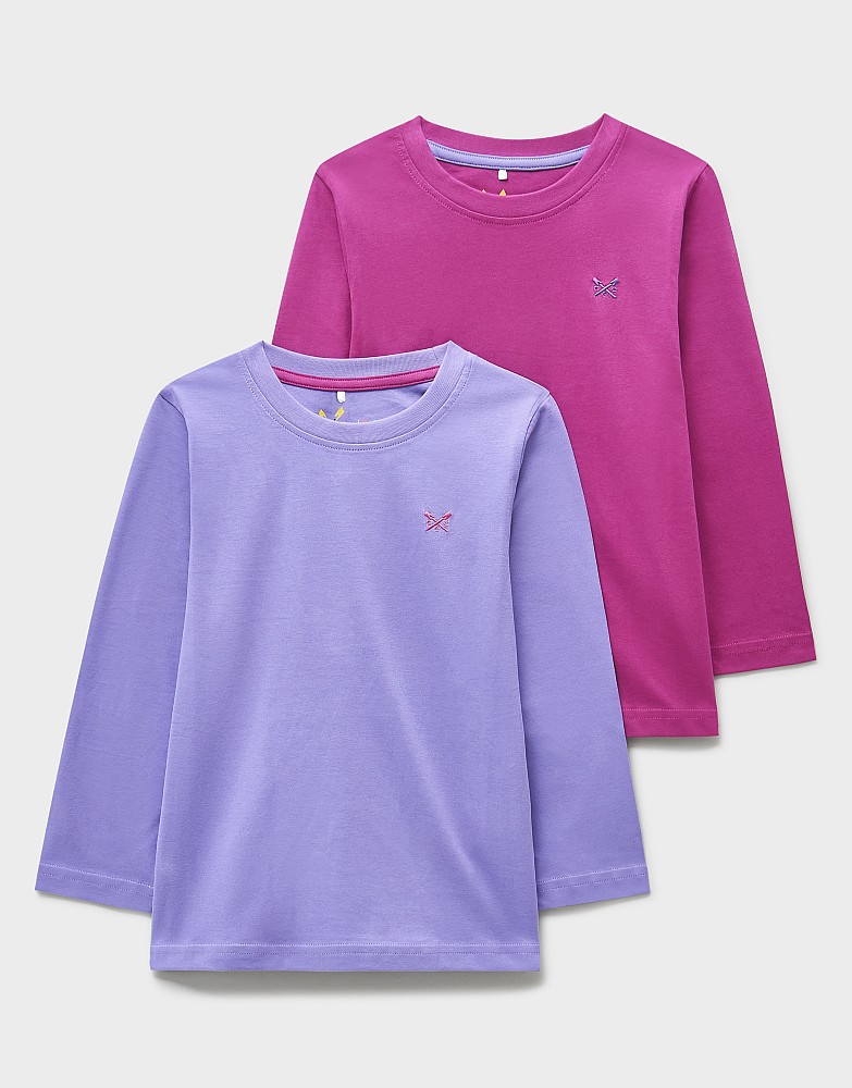 2 Pack Long Sleeve Classic T-Shirts in Purple and Dark Pink