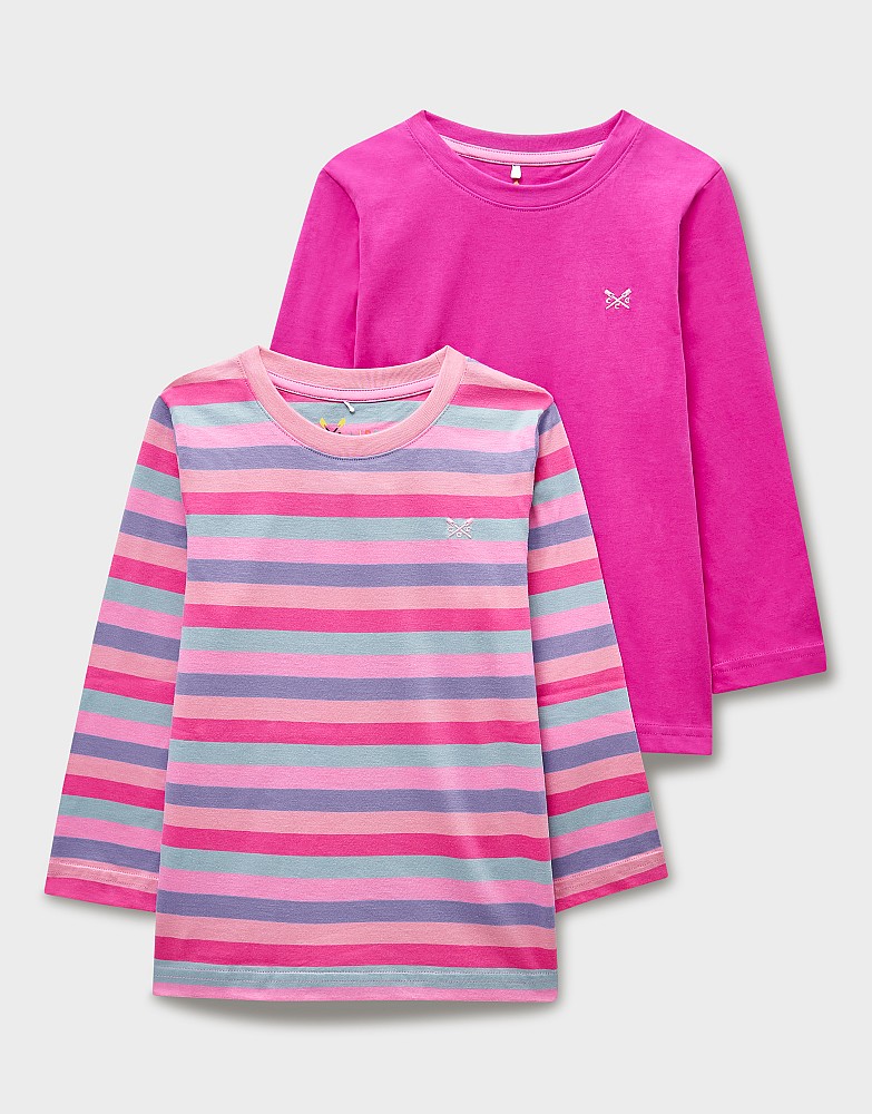 2 Pack Long Sleeve Plain and Stripes T-Shirts in Rainbow