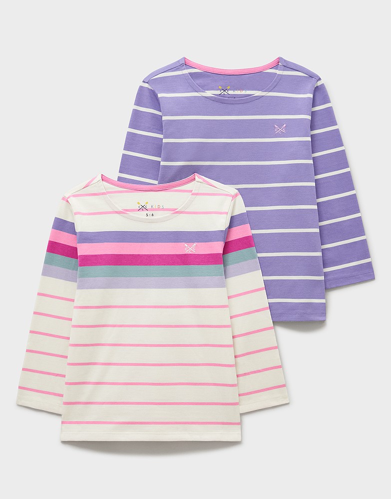 2 Pack Long Sleeve Striped Breton Tees in Lilac Multi