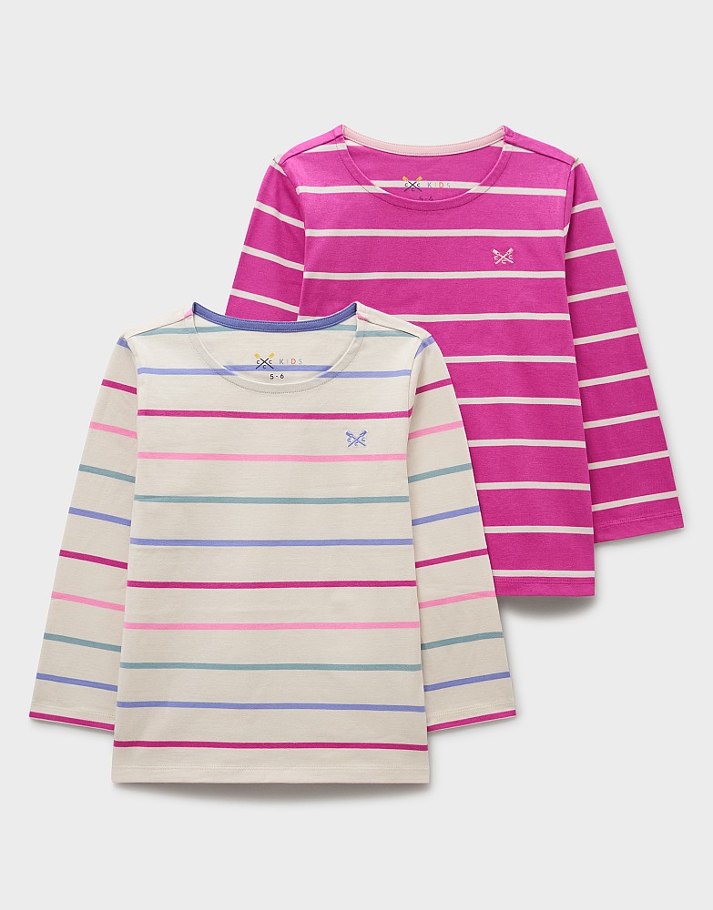 2 Pack Long Sleeve Striped Breton Tees in Pink Multi