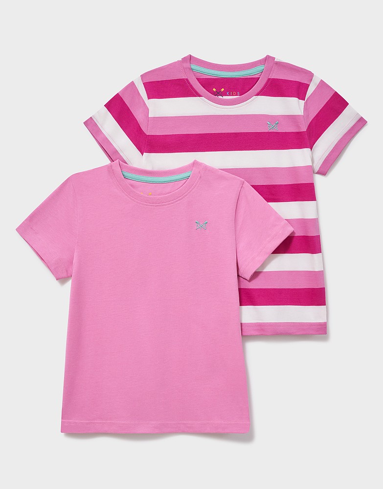 Two-Pack Short Sleeve Plain and Stripe Tees in Pink and White