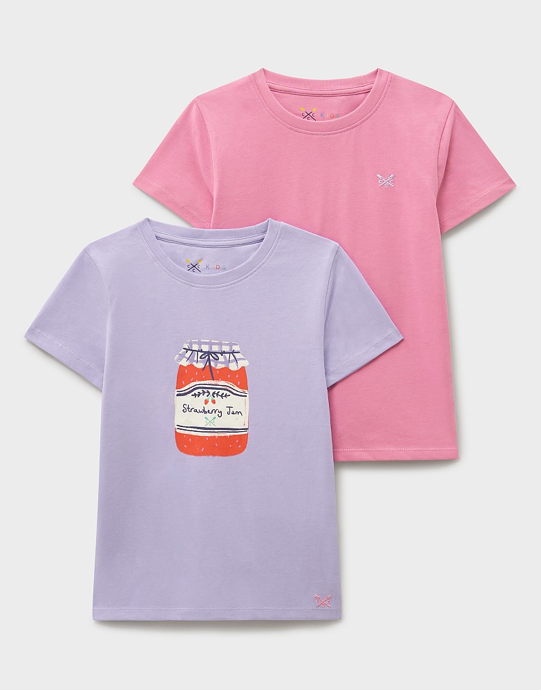 Two-Pack Short Sleeve Graphic and Solid Tees in Pink and Lilac