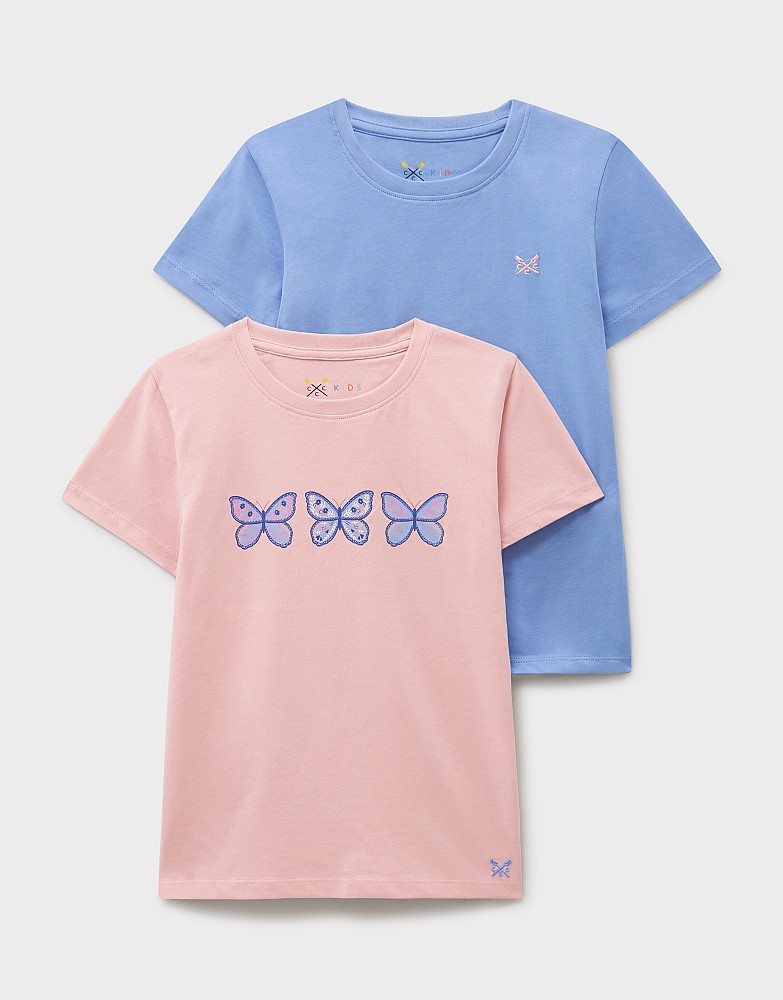 Two-Pack Short Sleeve Graphic and Solid Tees in Blue and Pink