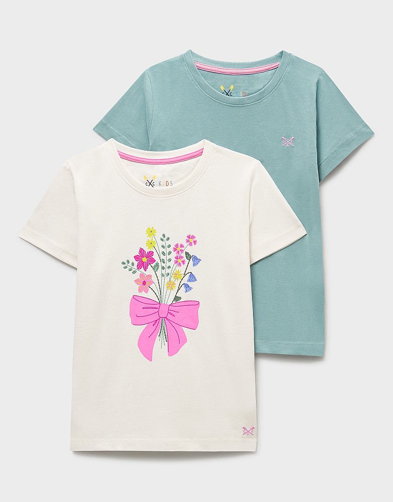 Two-Pack Short Sleeve Graphic and Solid Tees in Green and White