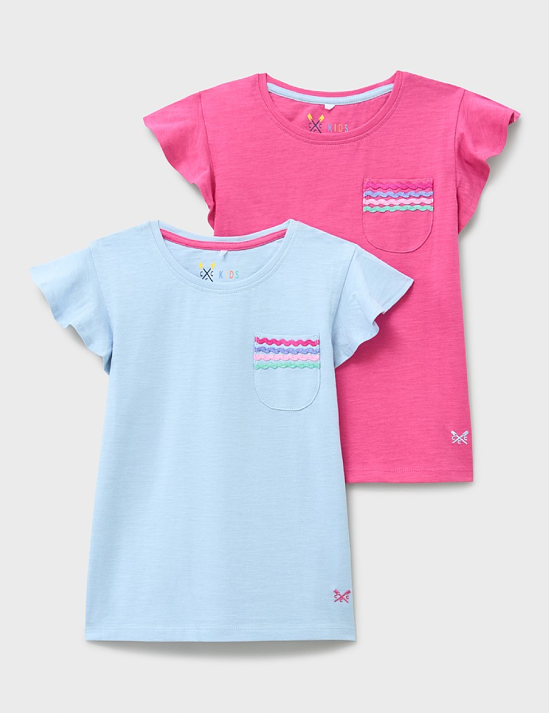 Two-Pack Frill Sleeve Pocket Tees in Pink and Blue