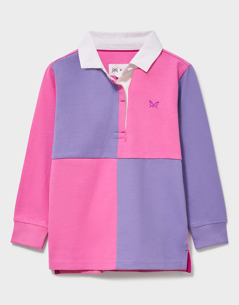 Long-Sleeve Harlequin Rugby Shirt in Pink & Purple