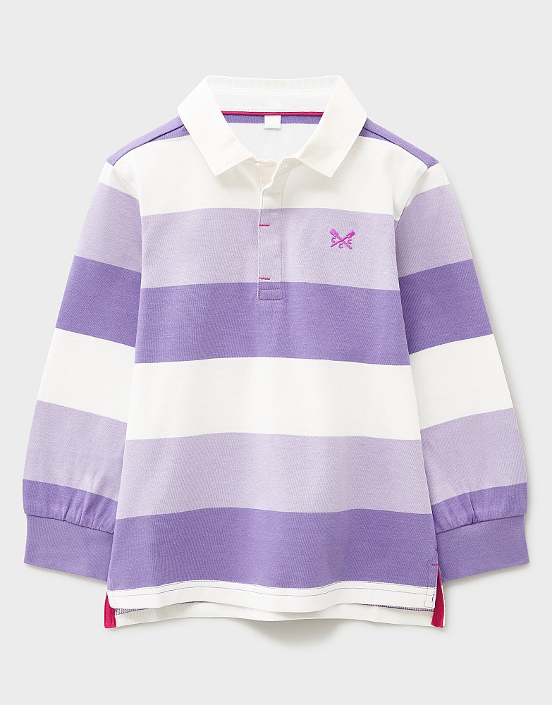 Striped Long-Sleeve Rugby Shirt in Lilac and White