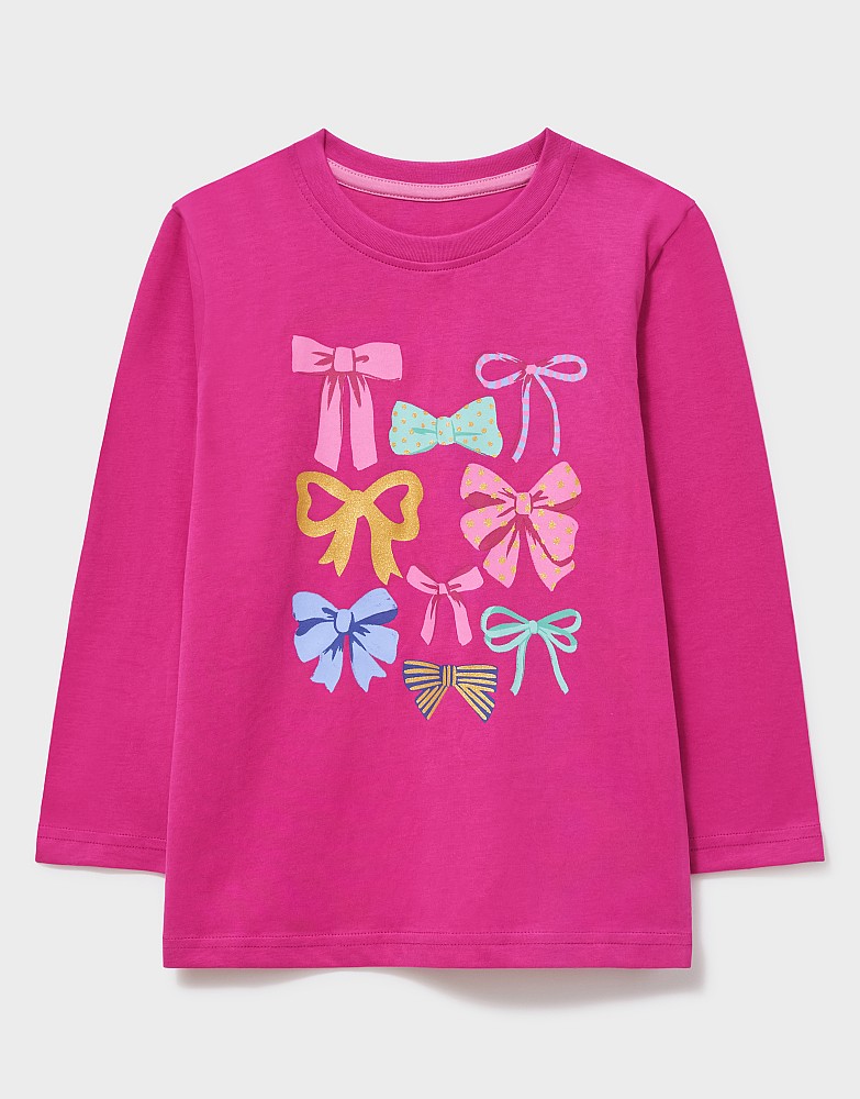 Graphic Long Sleeve T-Shirt in Bright Pink