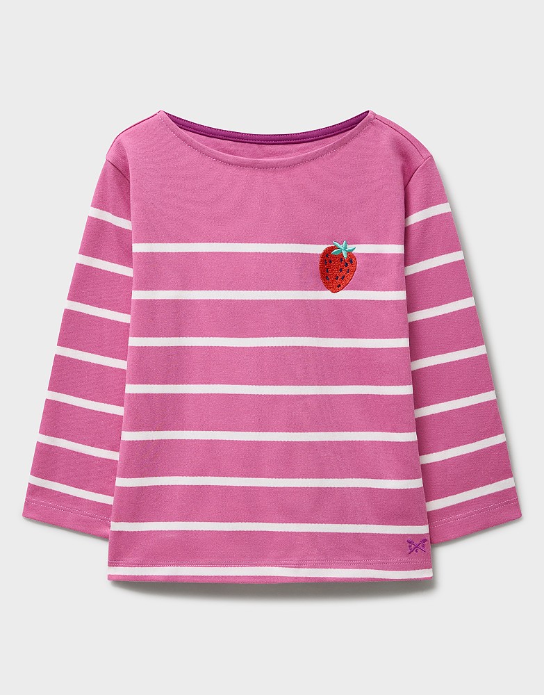 Long Sleeved Breton Stripe T-Shirt in Rose Pink