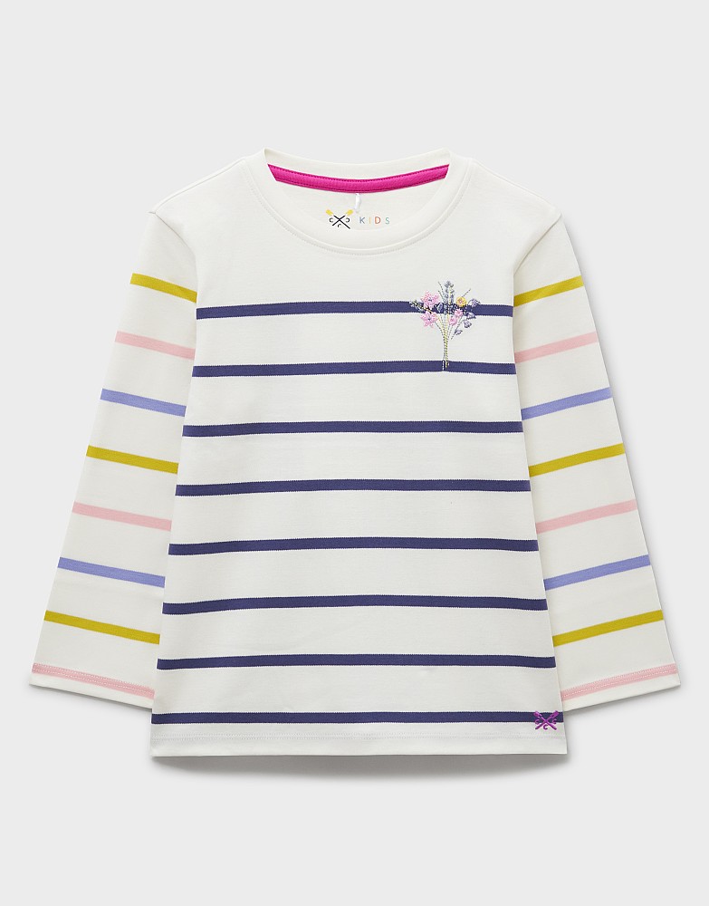 Long Sleeved Breton Stripe T-Shirt in White Multicolour