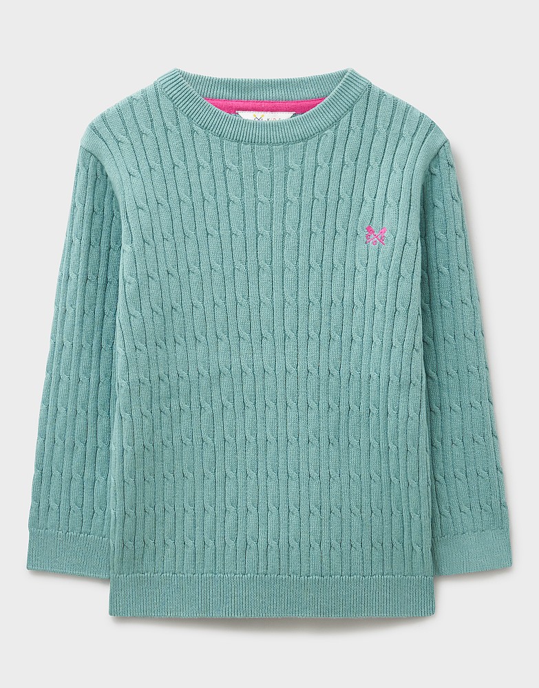 Heritage Cable Crew Neck Jumper in Green