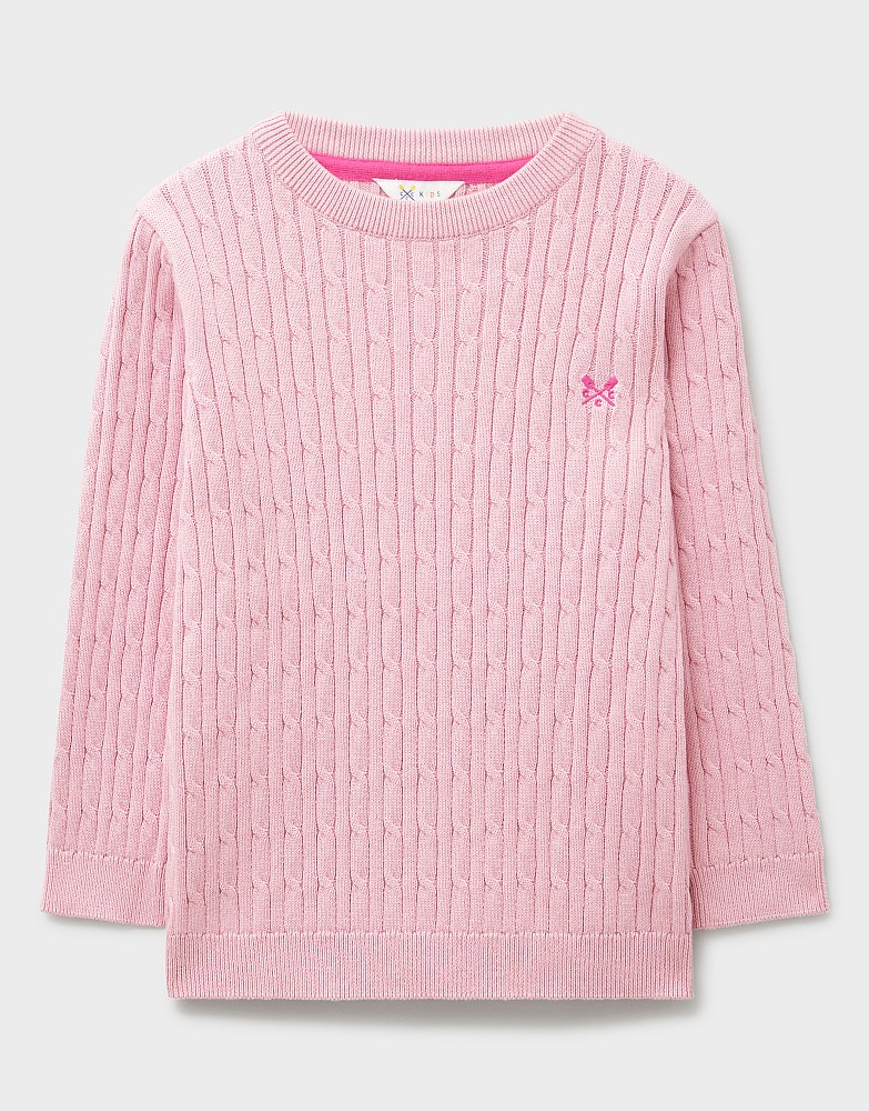 Heritage Cable Crew Neck Jumper in Pink