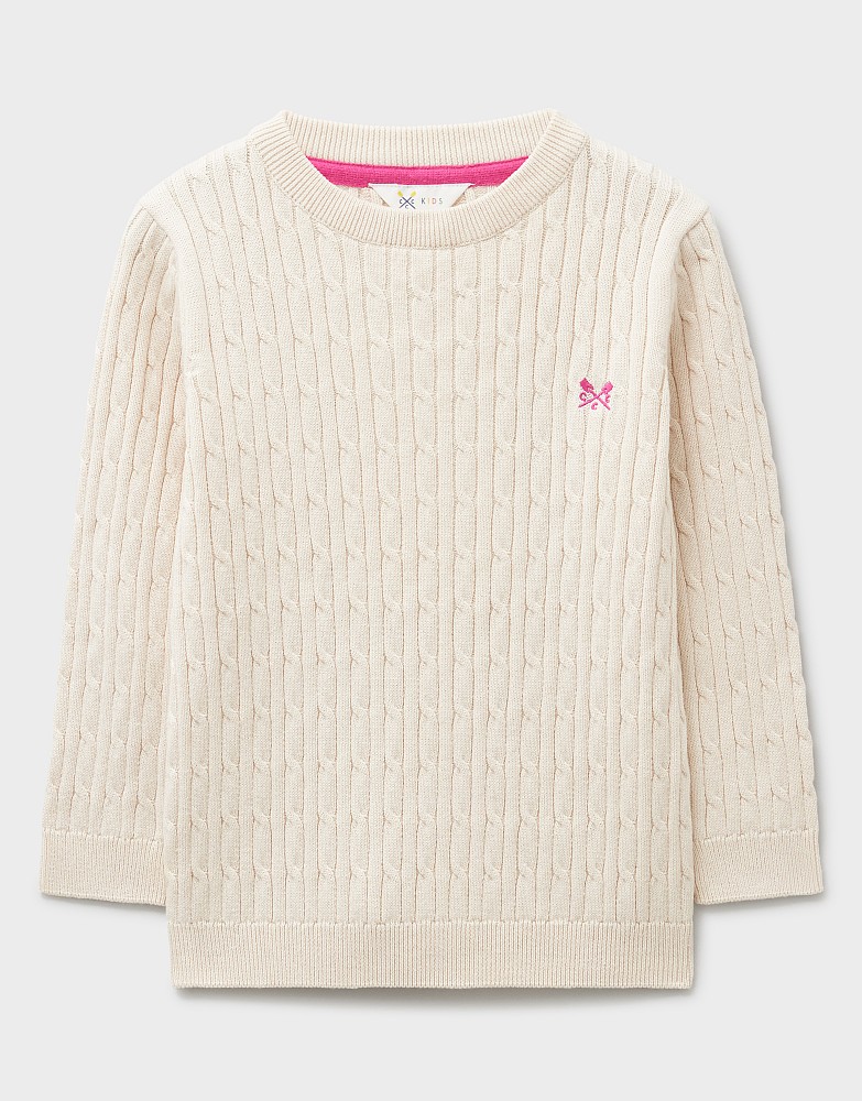 Heritage Cable Crew Neck Jumper in Stone