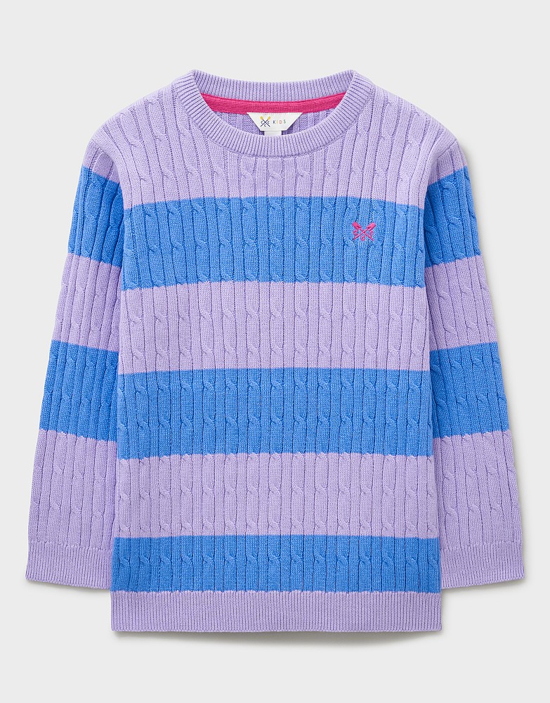 Heritage Cable Crew-Neck Jumper in Lilac & Blue Stripe