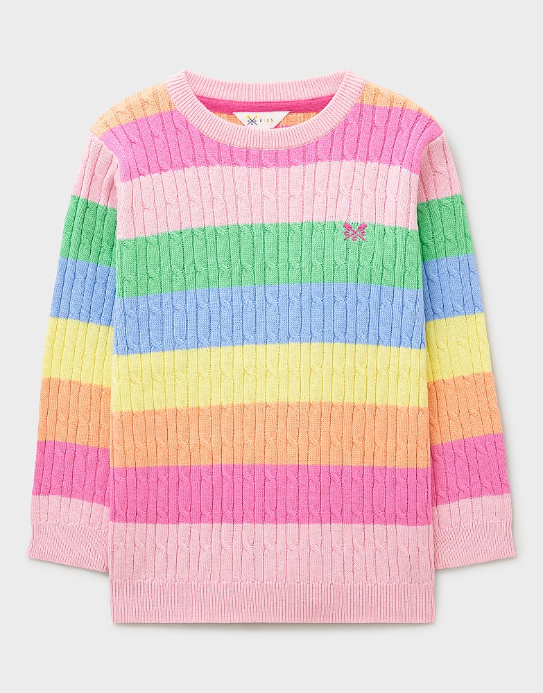 Heritage Cable Crew-Neck Jumper in Rainbow Stripe