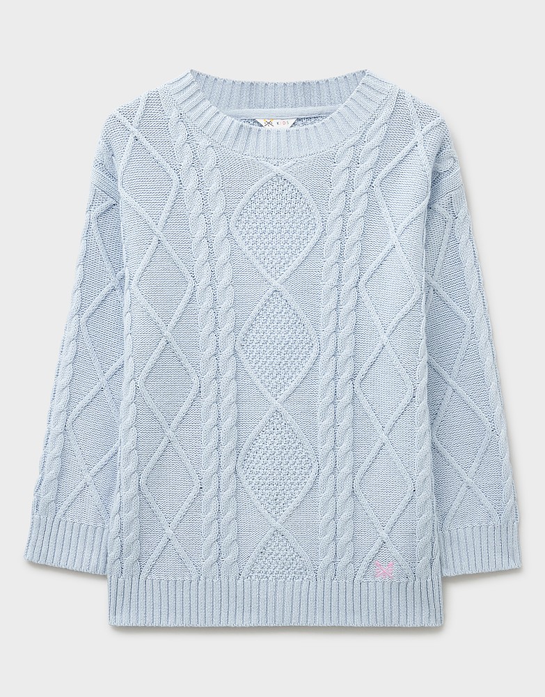 Heritage Cable Chunky Crew Neck Jumper in Light Blue
