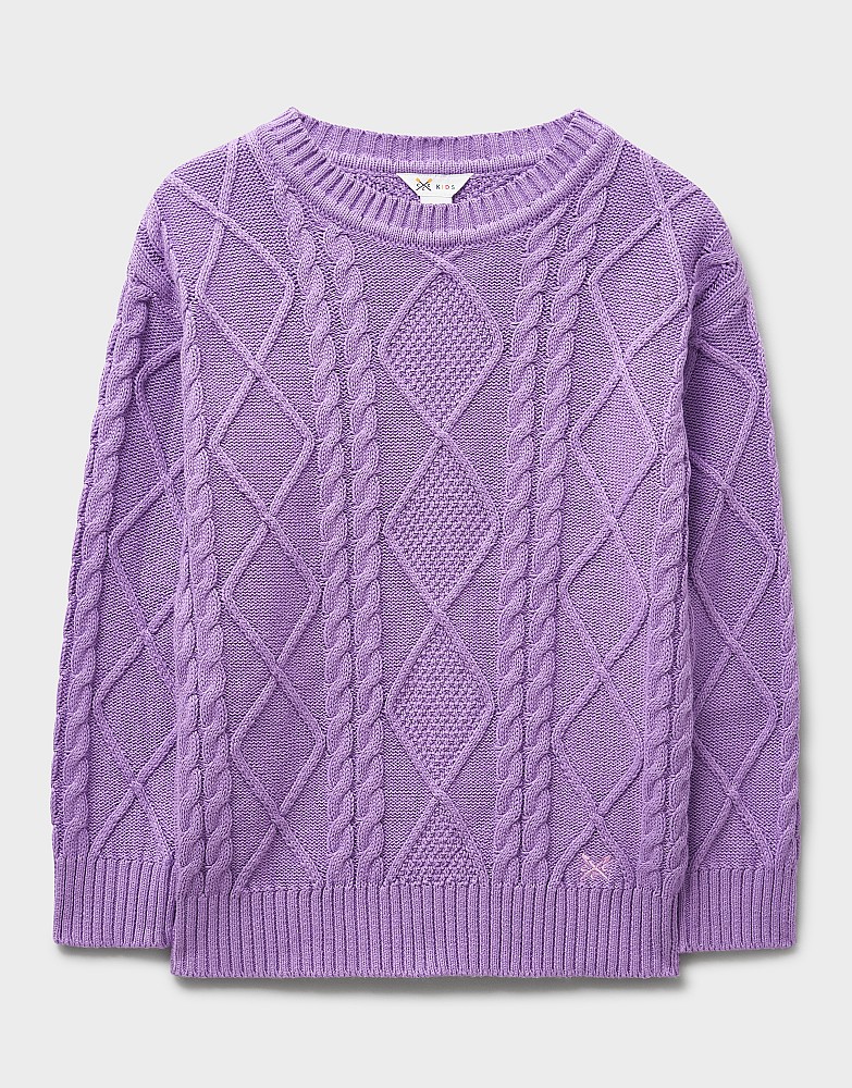 Heritage Cable Chunky Crew-Neck Jumper in Lilac