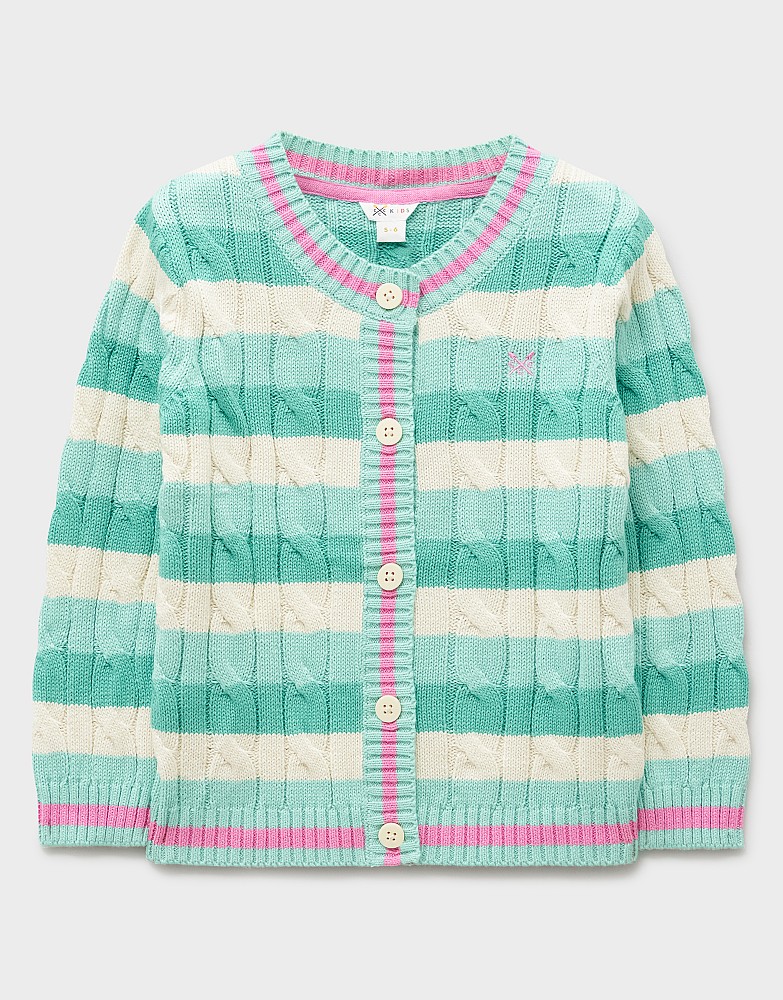 Heritage Chunky Cable Crew Neck Cardigan in Green