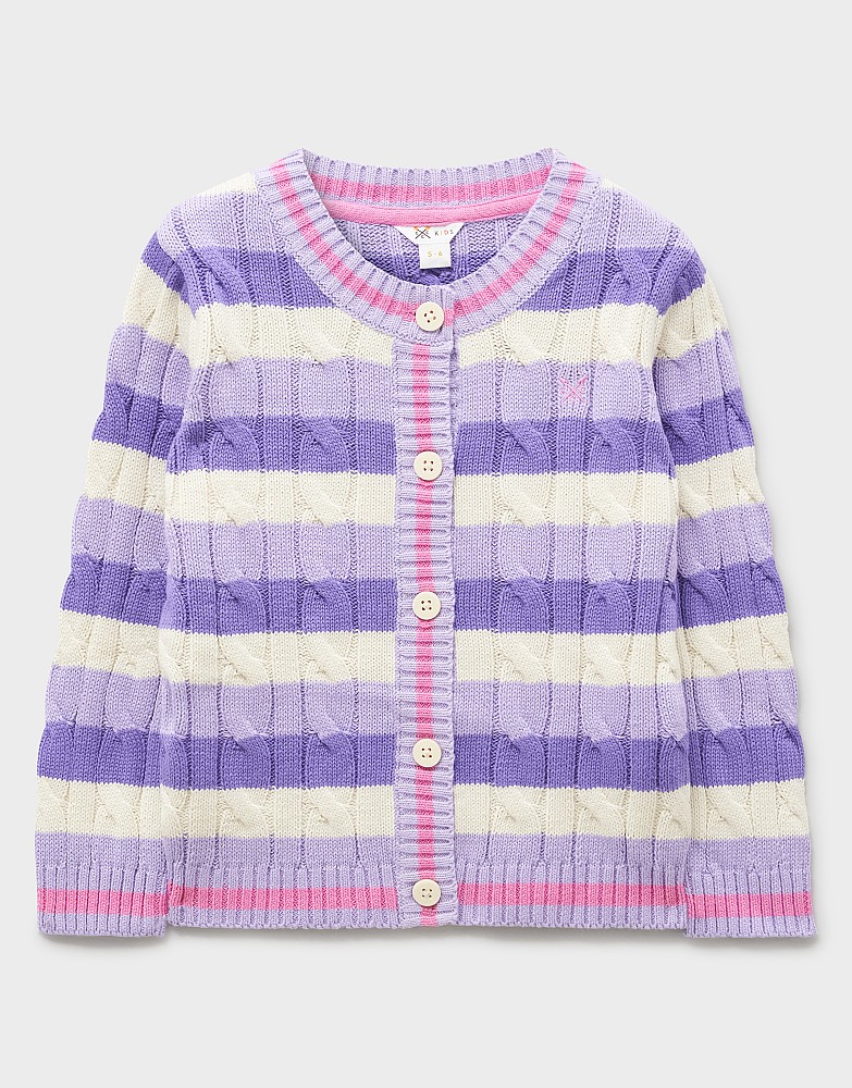 Heritage Chunky Cable Crew Neck Cardigan in Purple