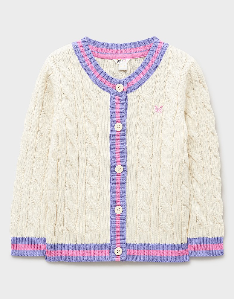 Heritage Chunky Cable Crew Neck Cardigan in White