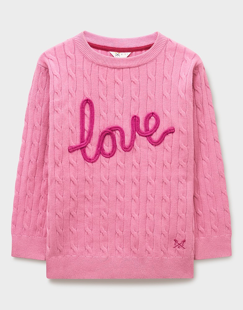 Cable-Knit Love Appliqué Jumper in Pink