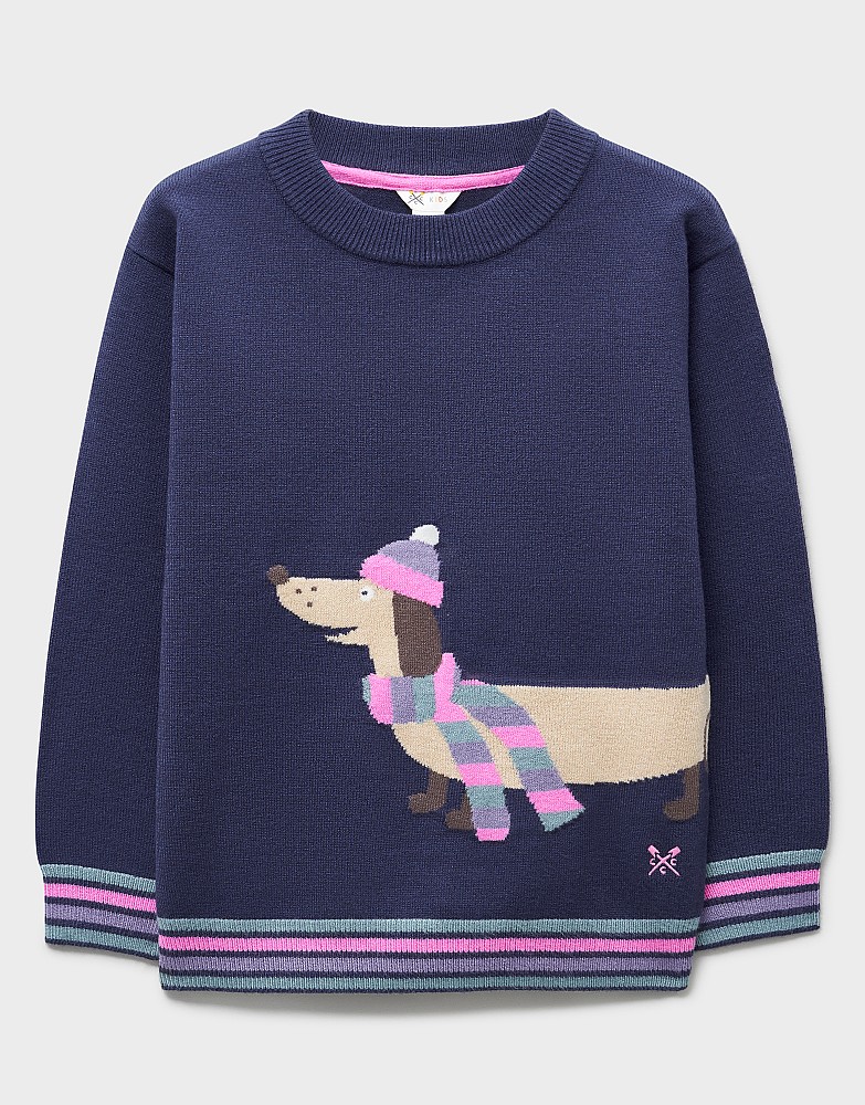 Intarsia Sausage Dog Jumper in Navy