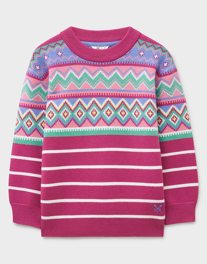 Fair Isle & Stripe Jumper in Pink, Blue & Green