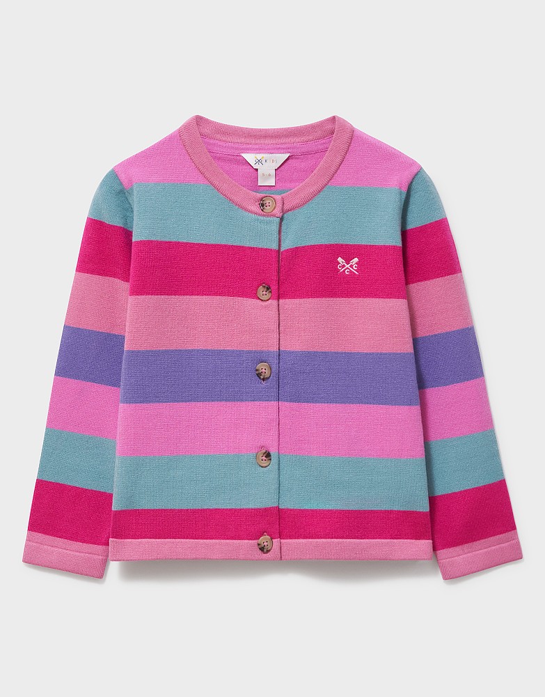 Crew-Neck Cardigan in Rainbow Stripe