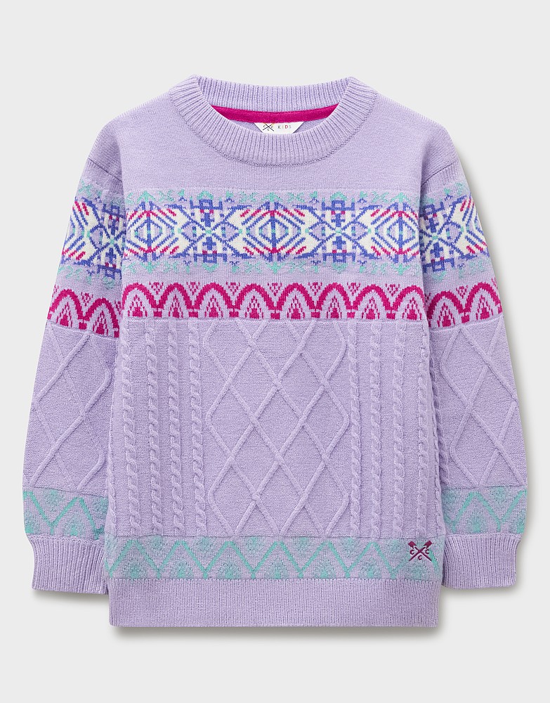 Fair Isle & Cable-Knit Jumper in Lilac Purple