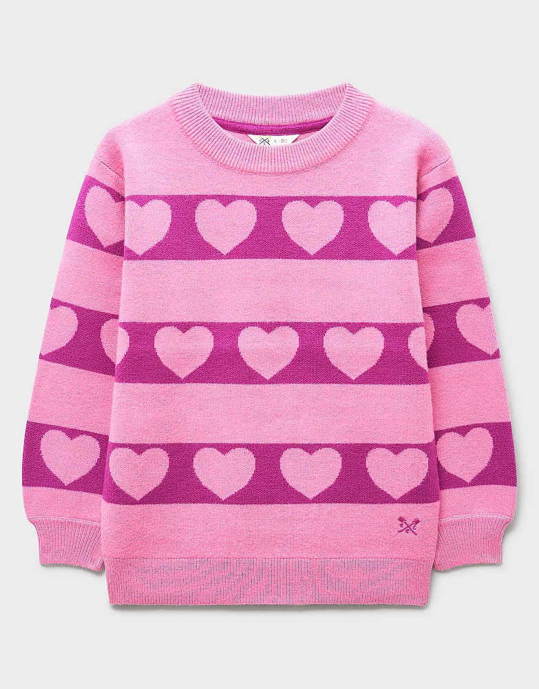 Jacquard Heart Stripe Jumper in Pink
