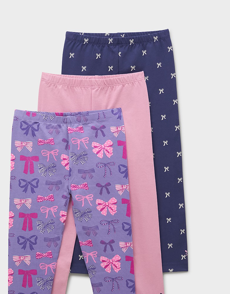 Three-Pack Printed Leggings in Lilac and Navy