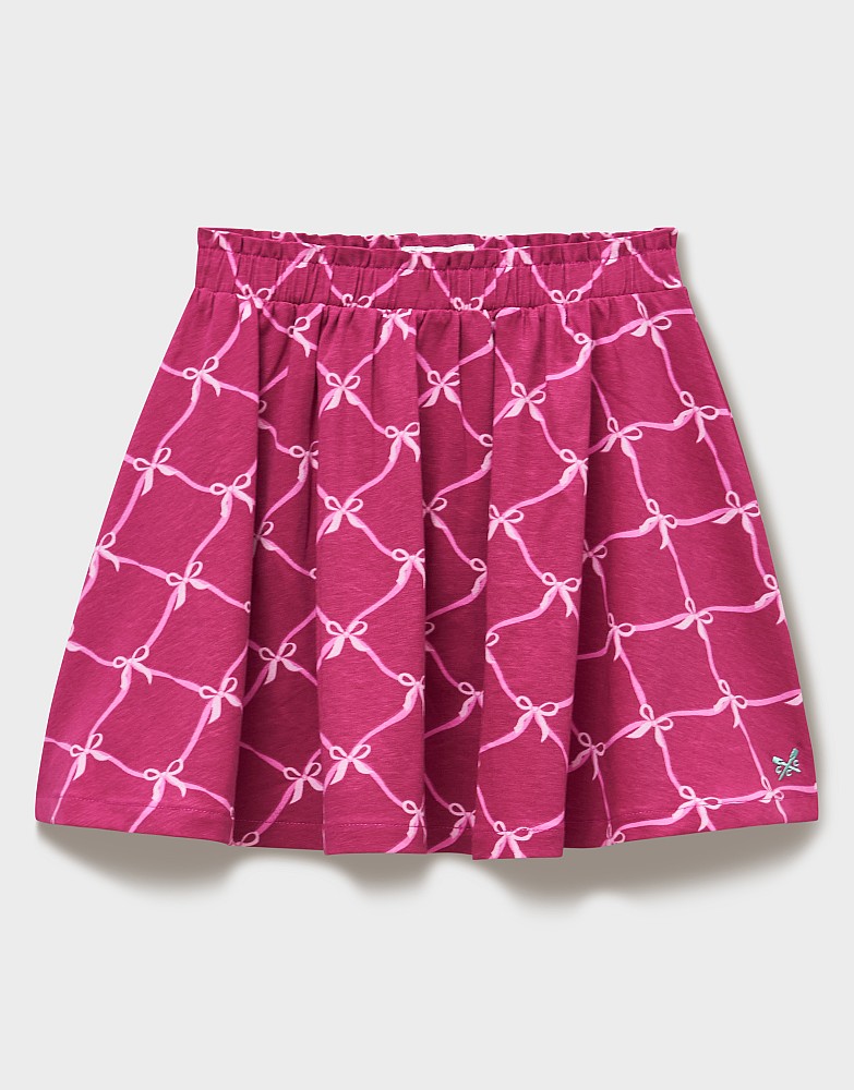 Printed Jersey Skirt in Pink Bow Print
