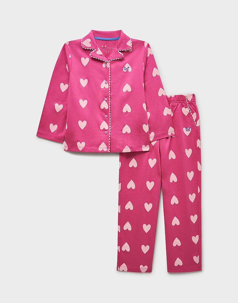 Brushed Cotton-Jersey PJ Set in Magenta Heart Print