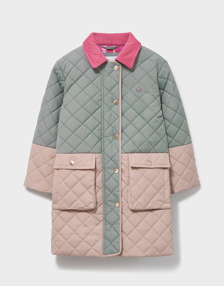 Hooded Diamond-Quilt Coat in Light Green