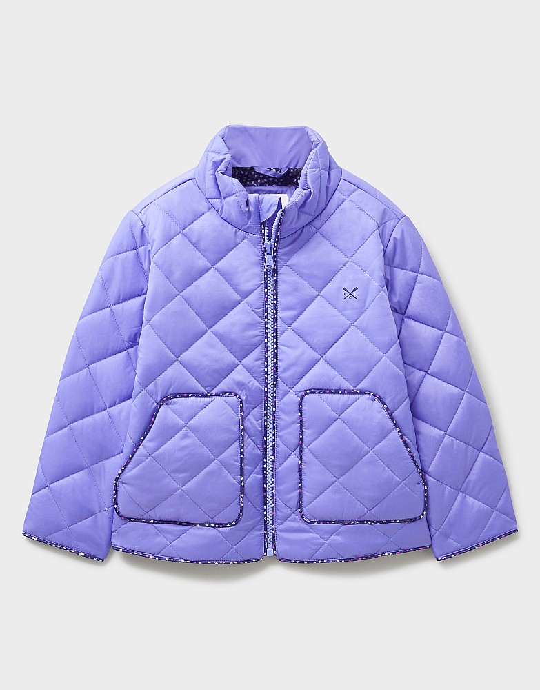 Shower-Resistant Quilted Funnel Neck Jacket in Blue