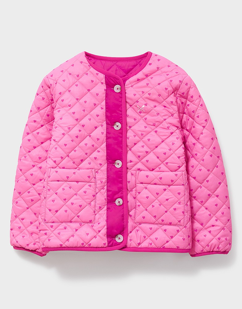 Printed Quilted Button Jacket in Pink