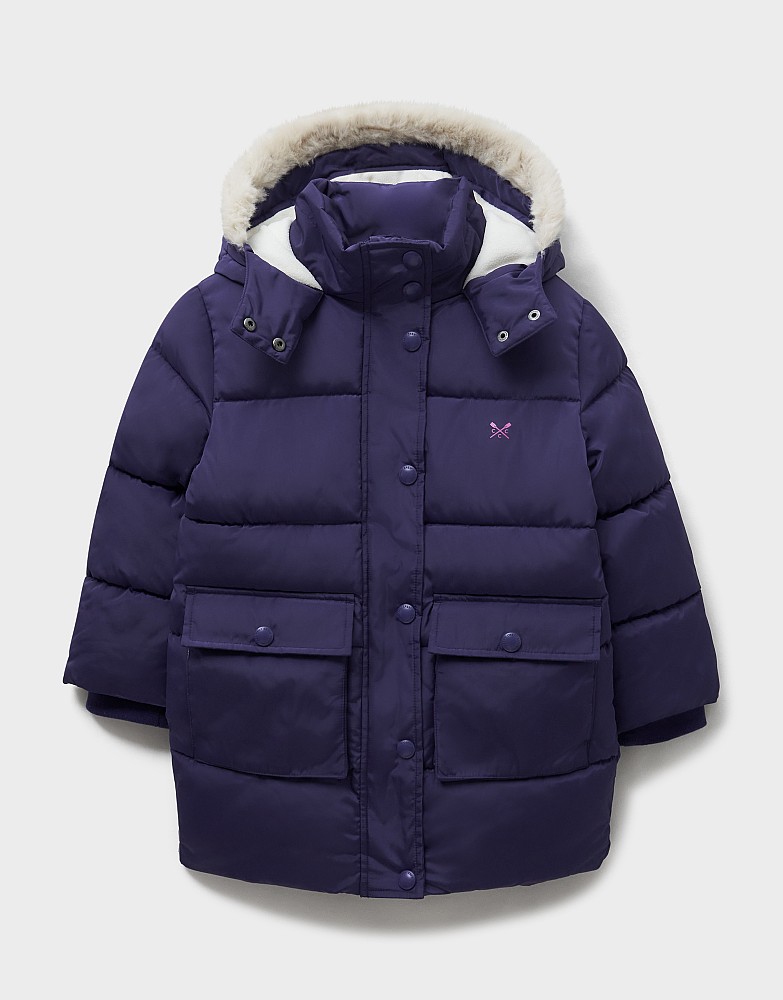 Fleece-Lined Mid-Weight Puffer Coat in Navy