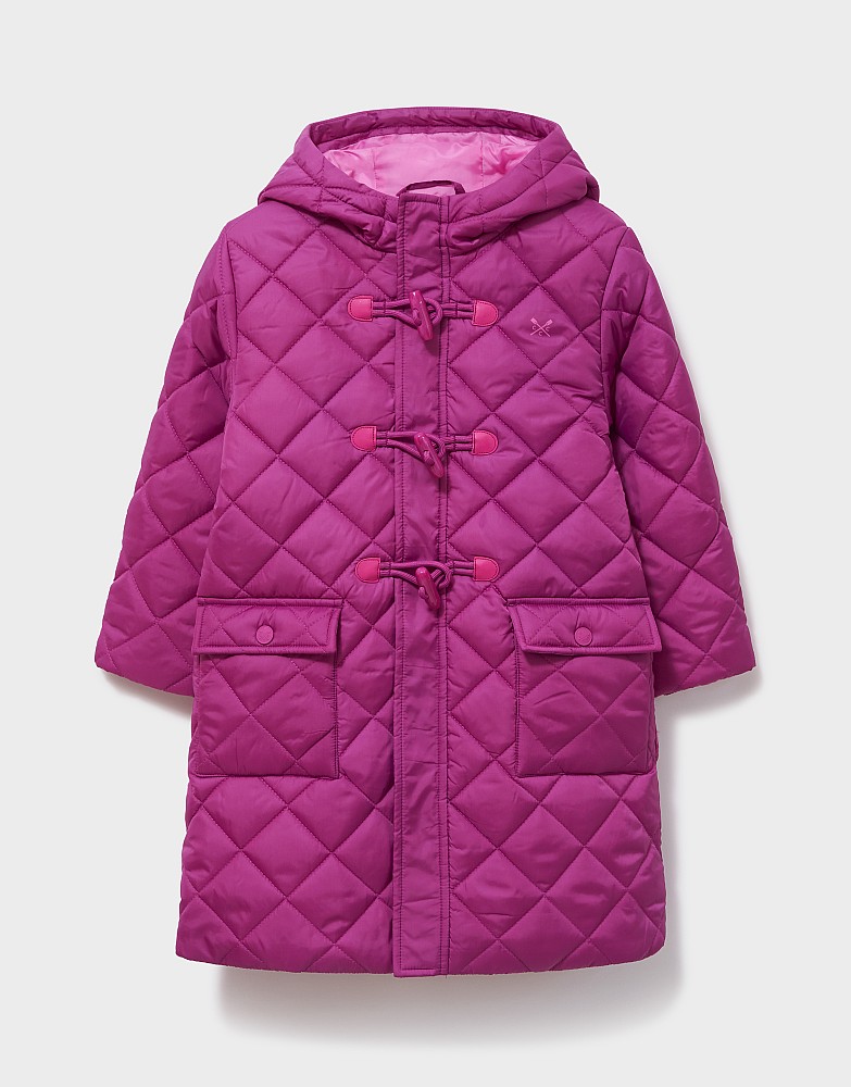 Shower Resistant Quilted Longline Toggle Coat in Magenta Pink